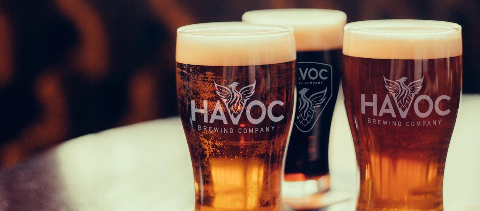 Havoc logo on beer pint glasses
