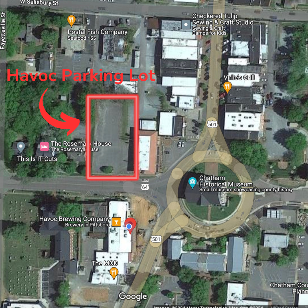 Parking map for Havoc Brewing in Pittsboro NC