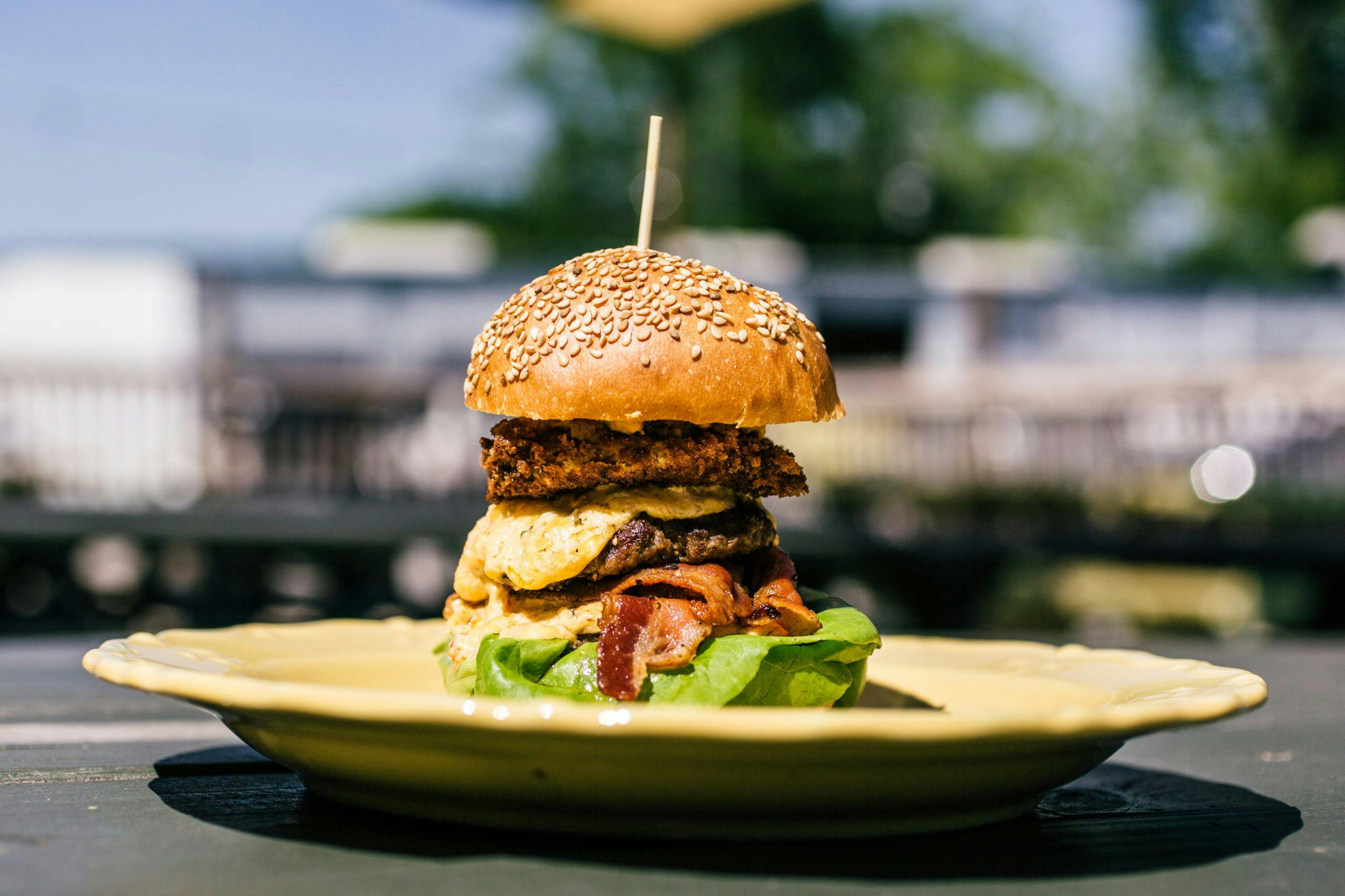Burger On Plate Outside