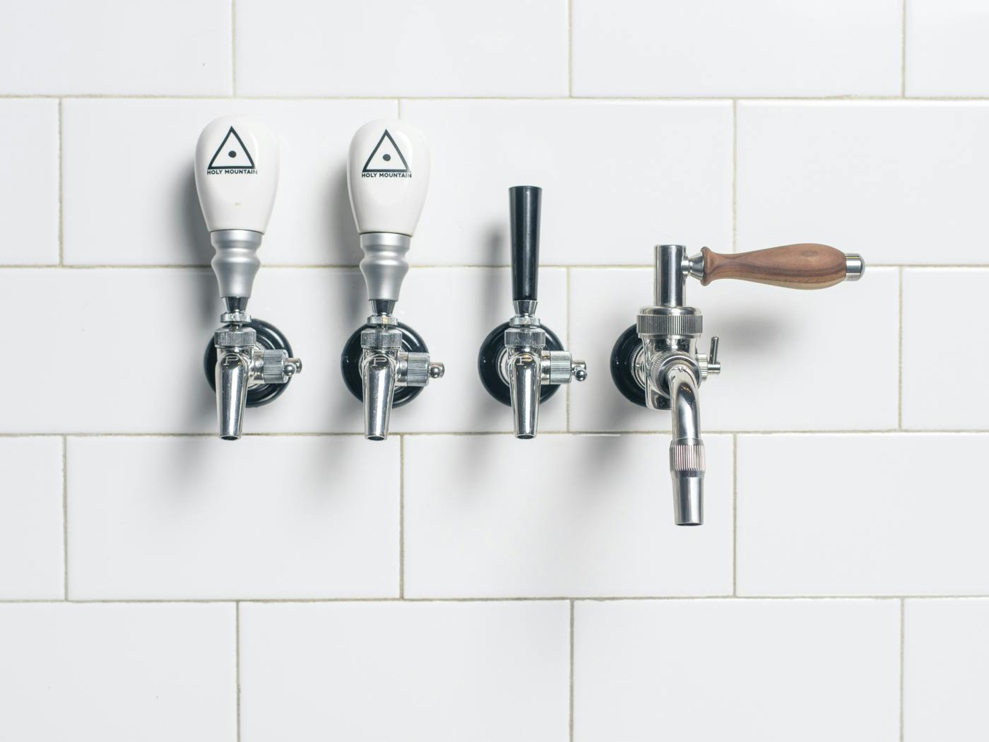 tap handles in the taproom