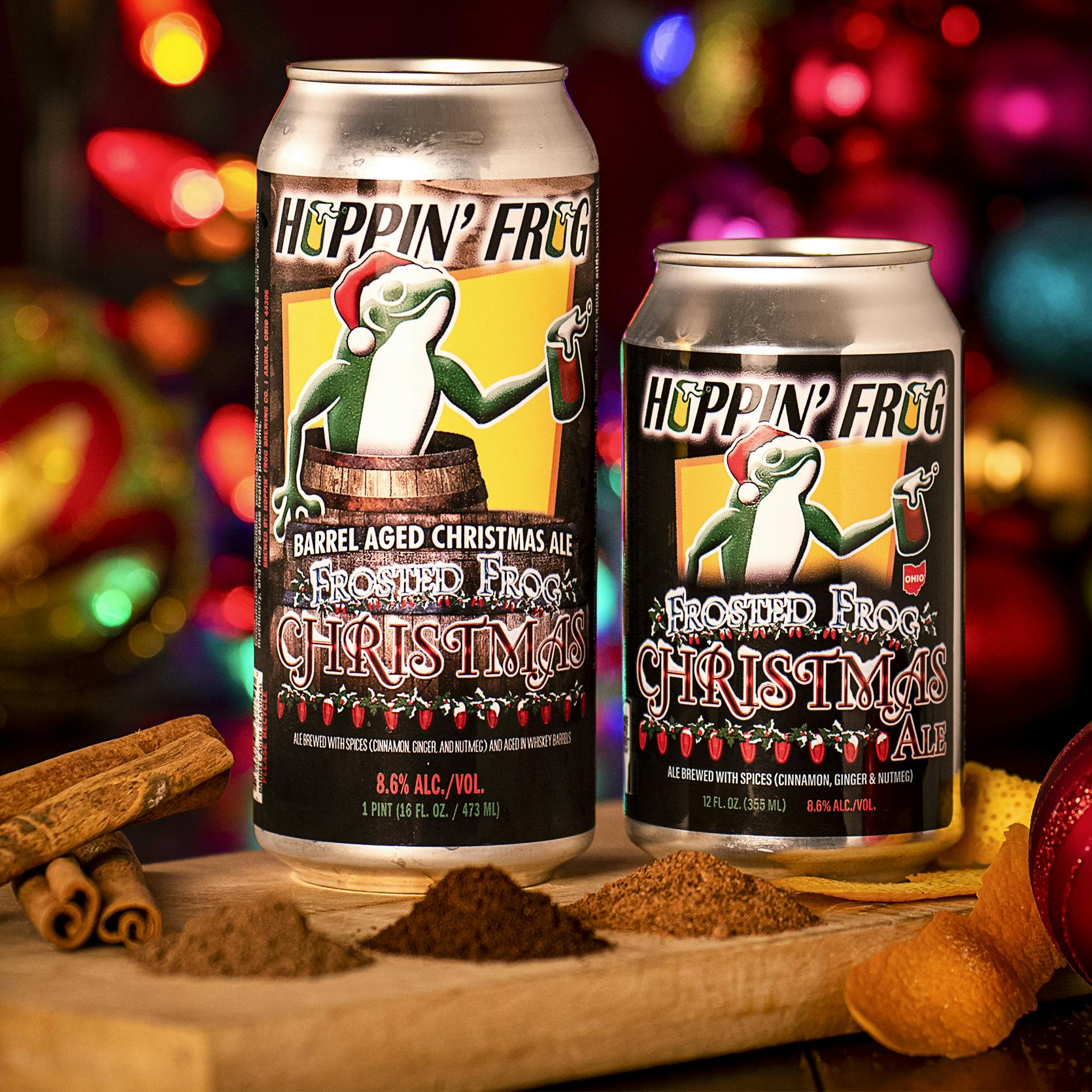 Bourbon Barrel-Aged & Original Frosted Frog Christmas Ales are