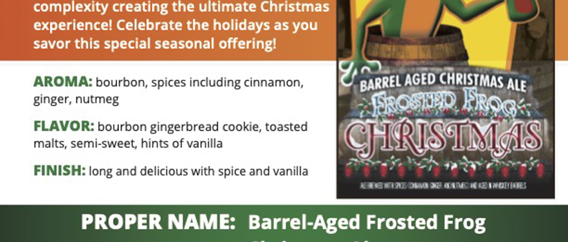 HF_Sell Sheet - Barrel-Aged Series - Barrel-Aged Frosted Frog Christmas Ale (updated 03-14-2022)