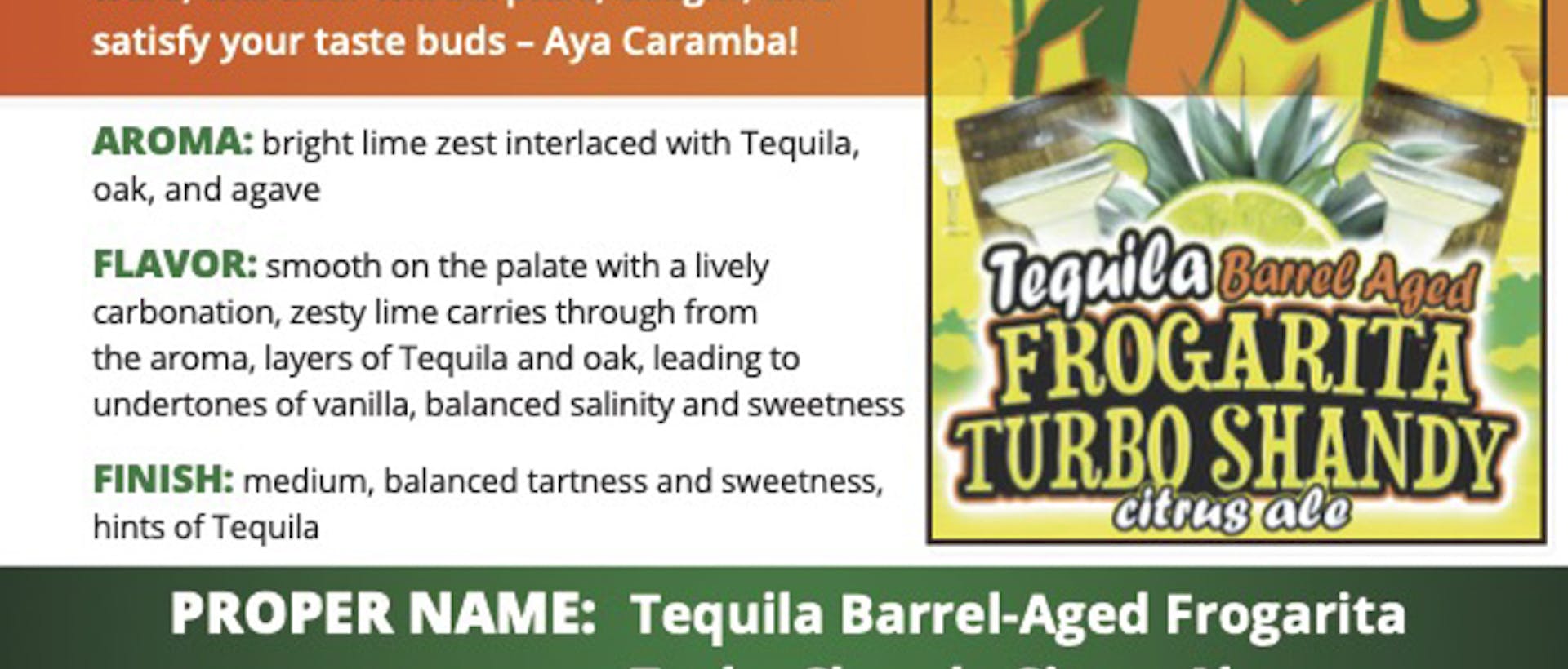 HF_Sell Sheet - Barrel-Aged Series - Tequila Barrel-Aged Frogarita Turbo Shandy Citrus Ale (updated 05-19-22)