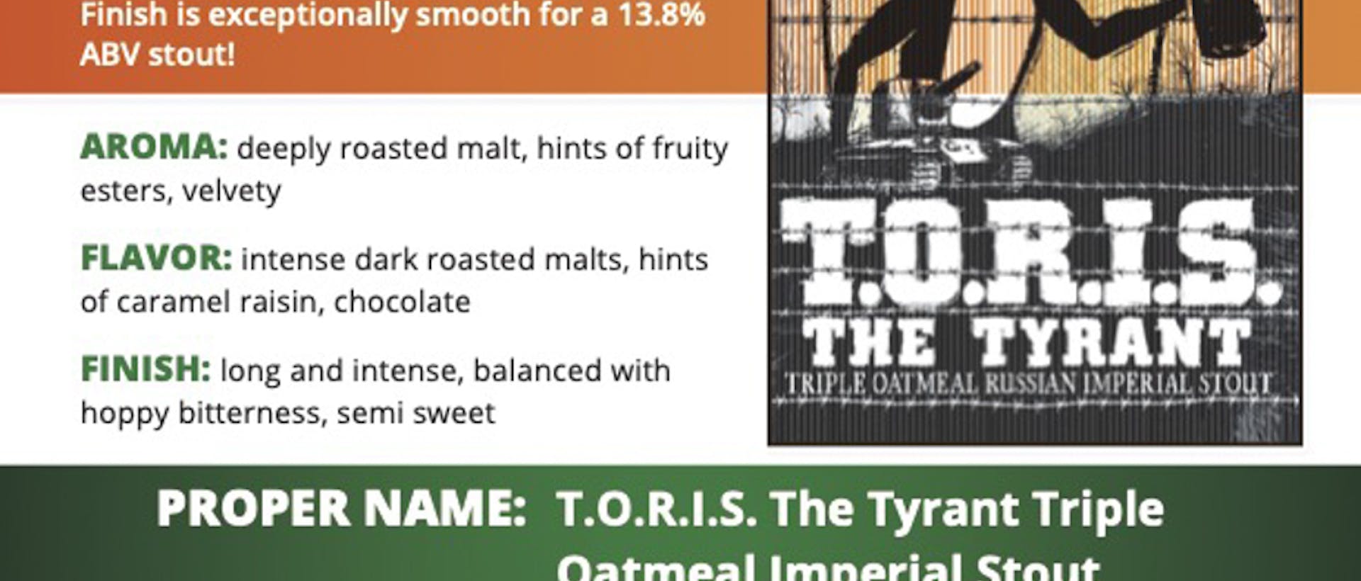 HF_Sell Sheet - Limited - T.O.R.I.S. The Tyrant Triple Oatmeal Imperial Stout (updated 06-10-2022)
