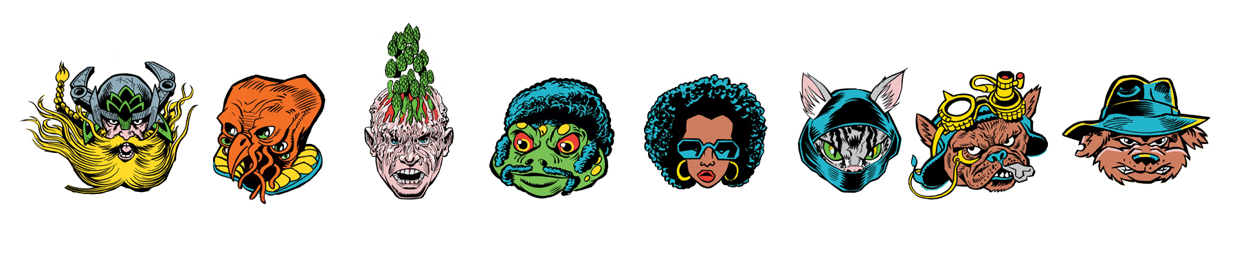 sliding graphic of cartoon heads