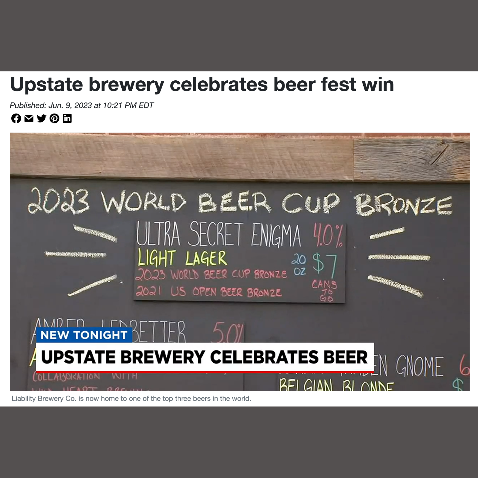 Upstate brewery celebrates beer fest win