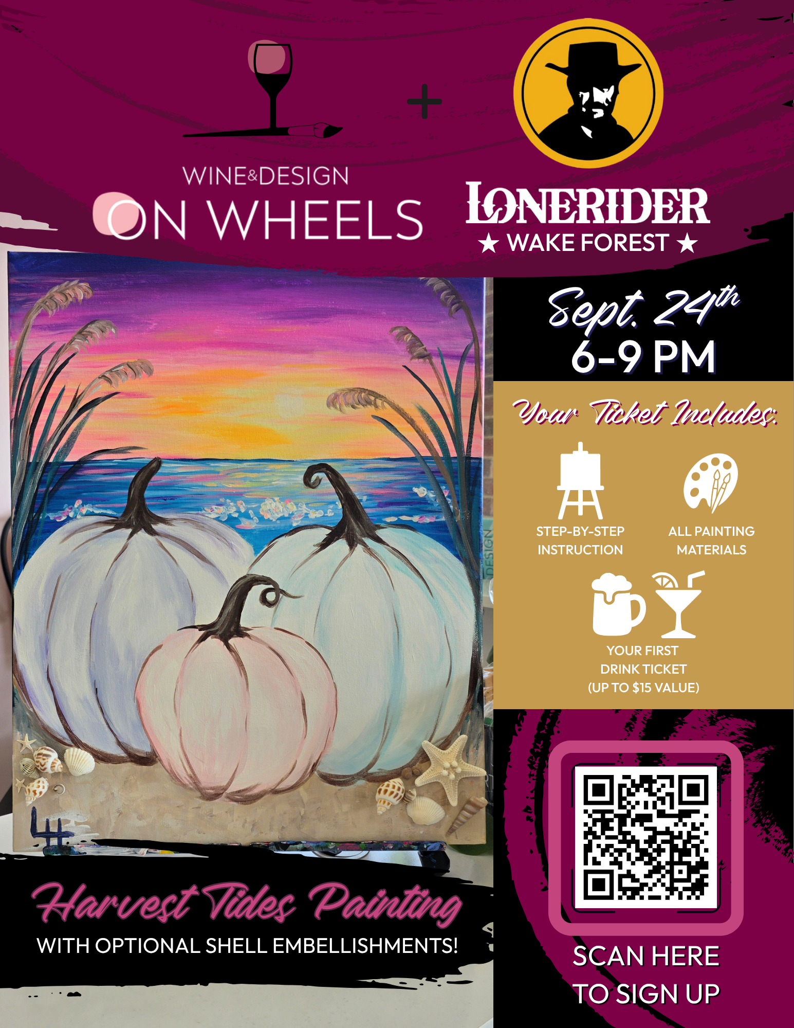 ON WHEELS At Lonerider Wake Forest! Harvest Tides Canvas Painting