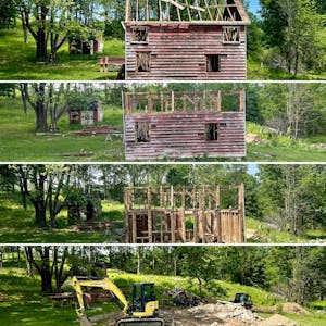 Series of 4 pictures showing the old barn being taken down.