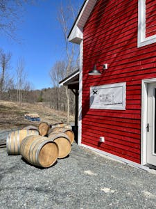 Picture of newly completed barn, looking northeast