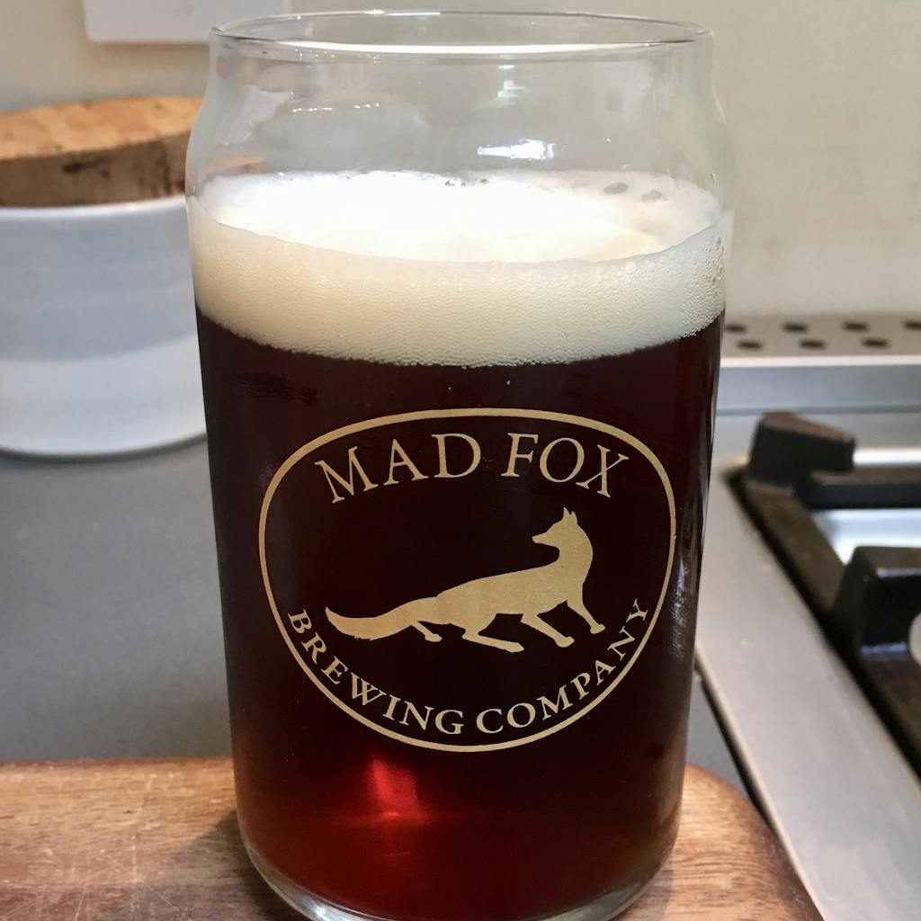 Picture of a glass of Ruby, My Dear, a collaboration with Mad Fox Brewing Company