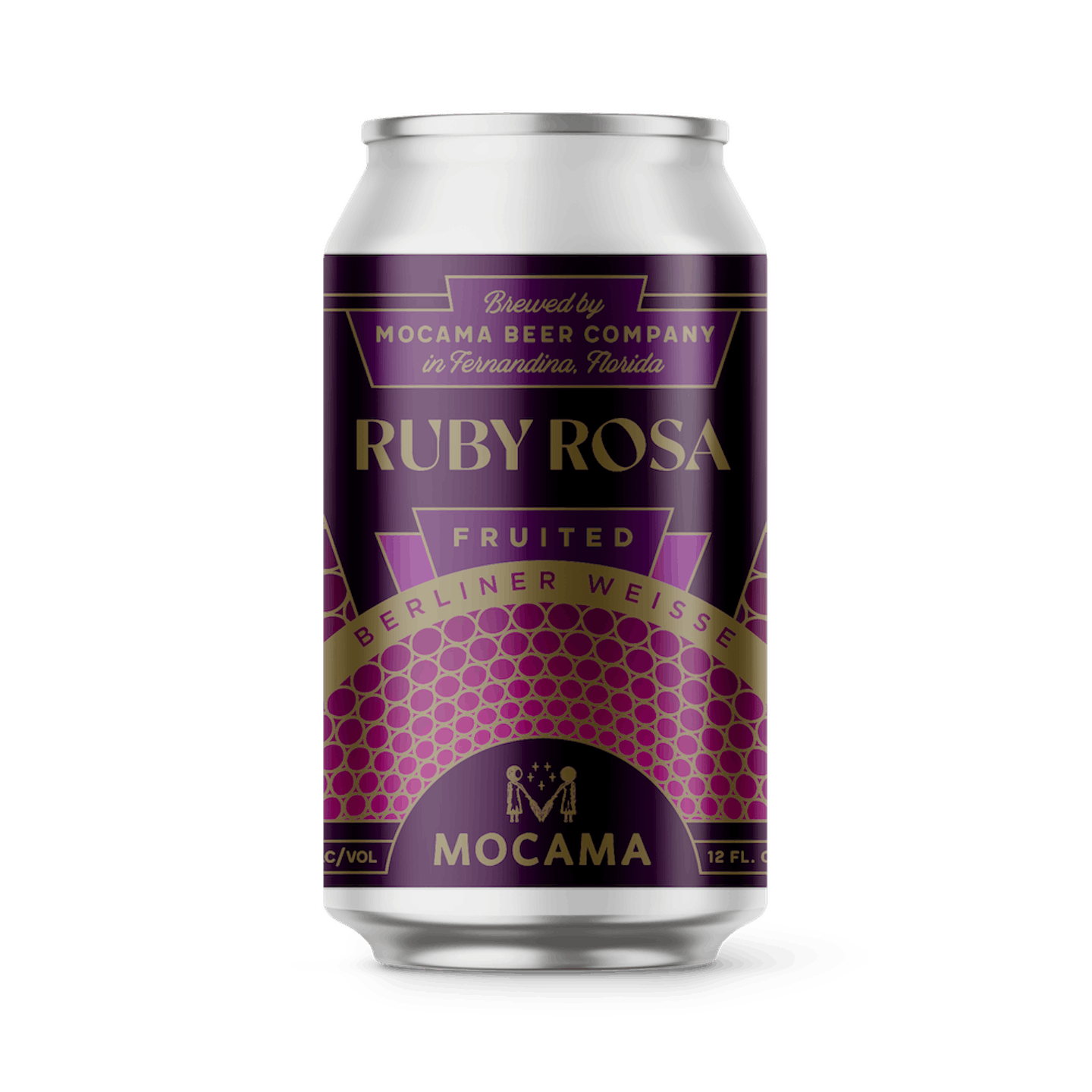 A can illustration of ruby rosa berliner weisse beer. Beautiful purple, pink and gold label on a silver aluminum can.