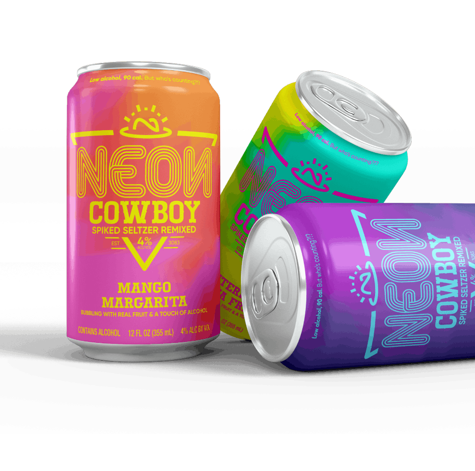 3 different Neon Cowboy cans