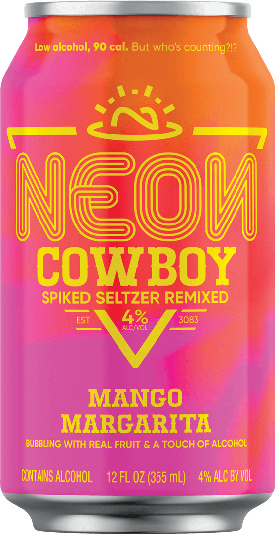 Pink can of Neon Cowboy mango flavored spiked seltzer