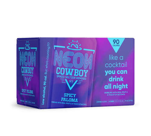 purple box of Neon Cowboy cans