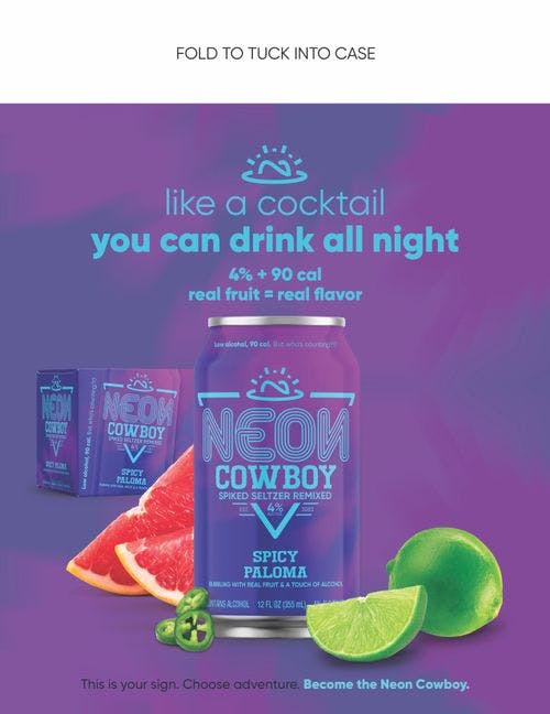 bright purple Neon Cowboy spiked seltzer cans with Neon Cowboy logo