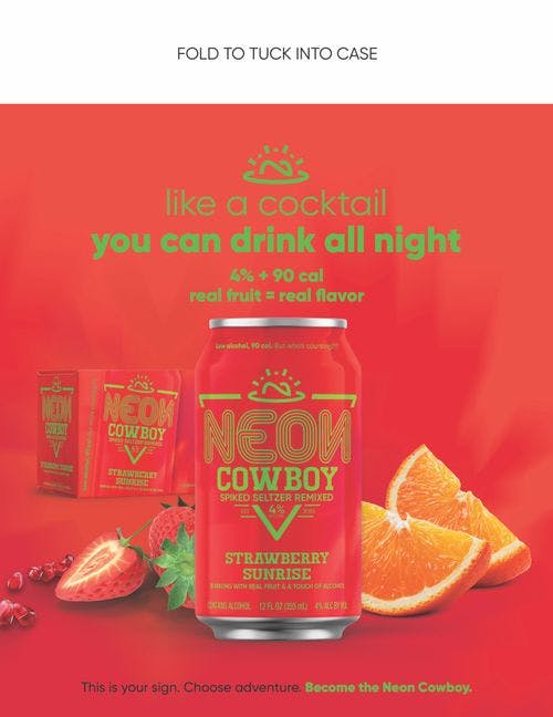 bright red Neon Cowboy spiked seltzer cans with Neon Cowboy logo