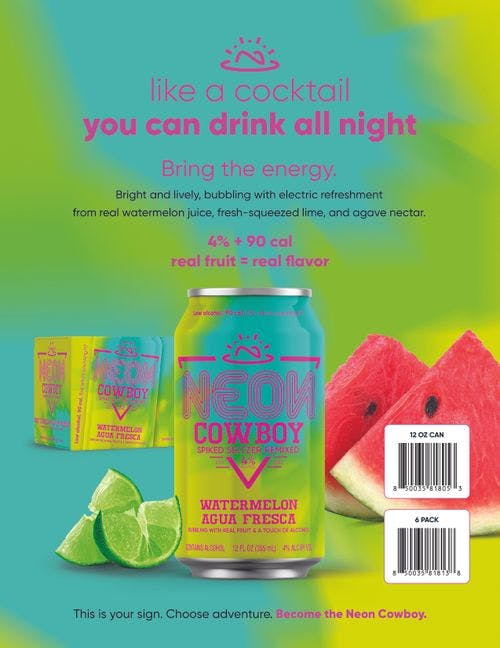 bright green Neon Cowboy spiked seltzer cans with Neon Cowboy logo