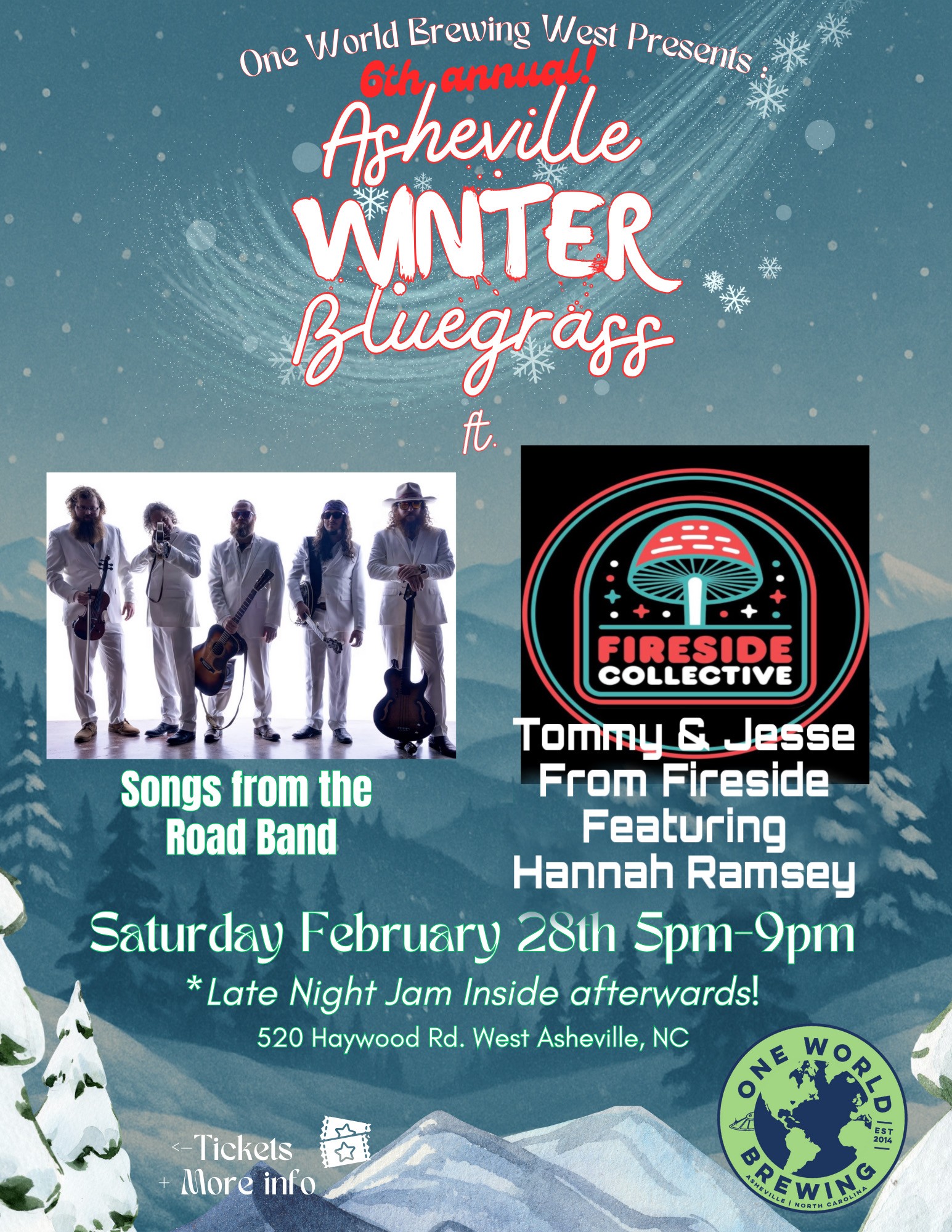 6th Annual Asheville Winter Bluegrass hosted by Songs From the Road Band wsg Tommy Maher & Jesse Iaquinto of Fireside Collective and Hannah Ramsey