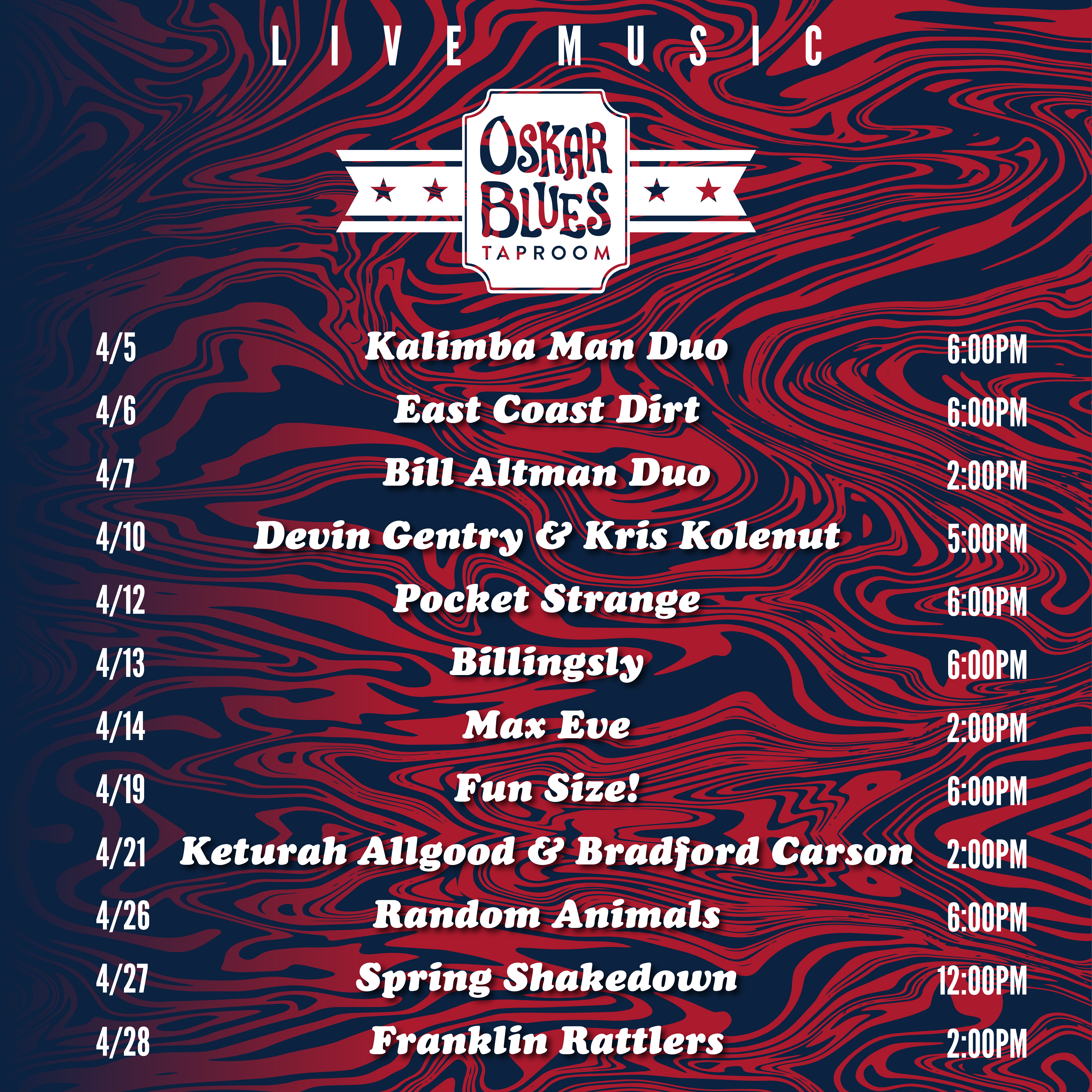 Brevard April 2024 Live Music Schedule