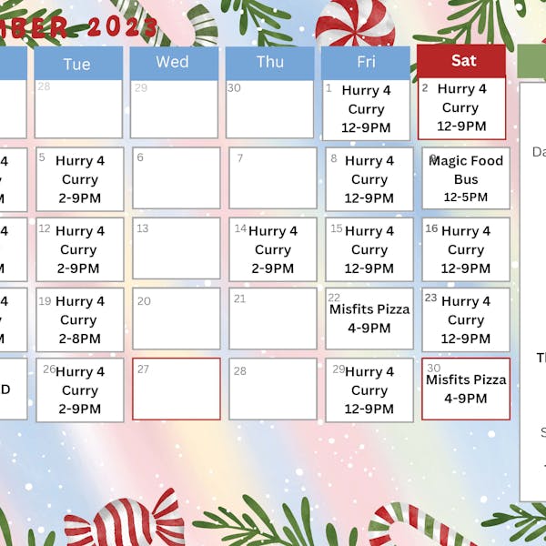 December Food Truck Schedule
