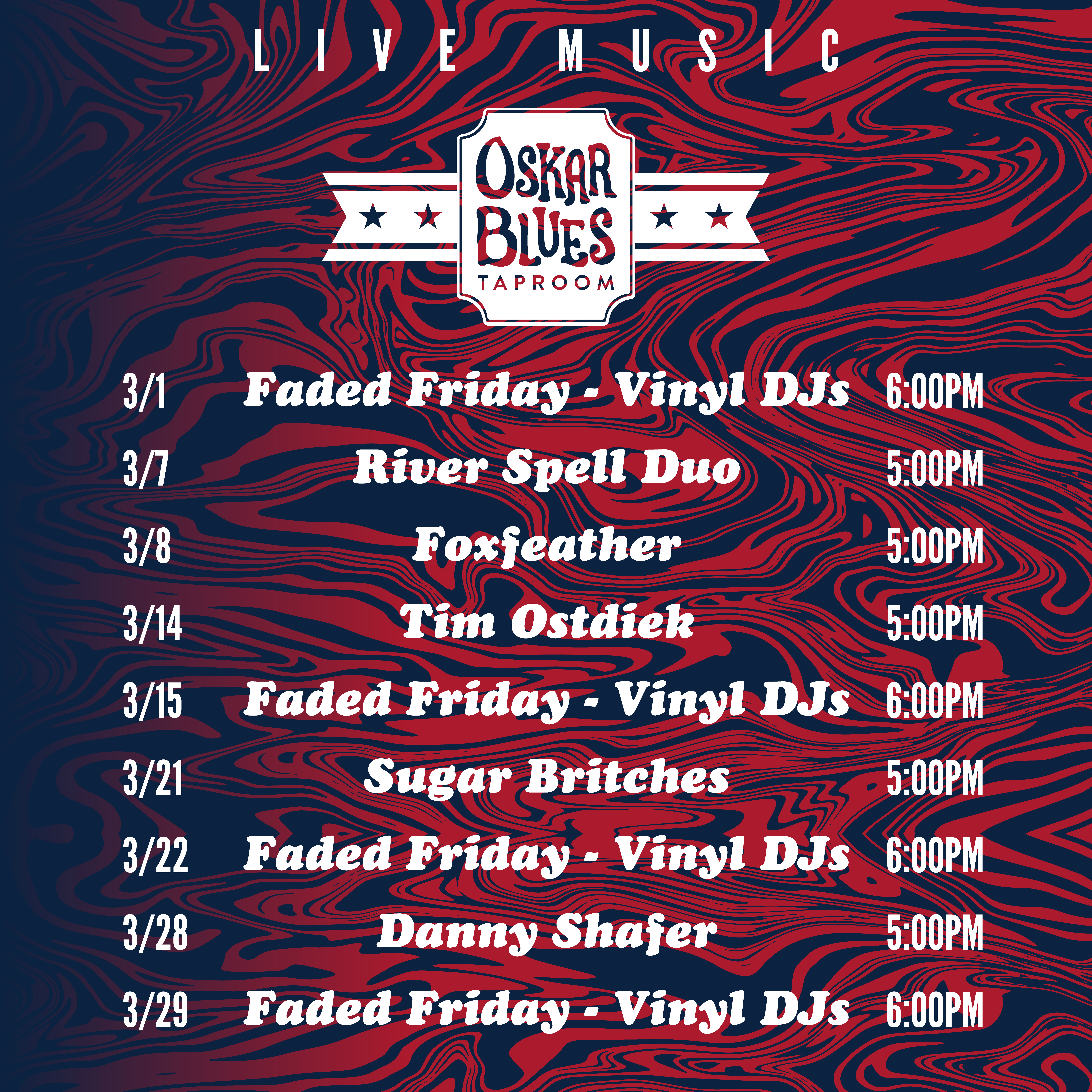 Oskar Blues Longmont March Music Schedule