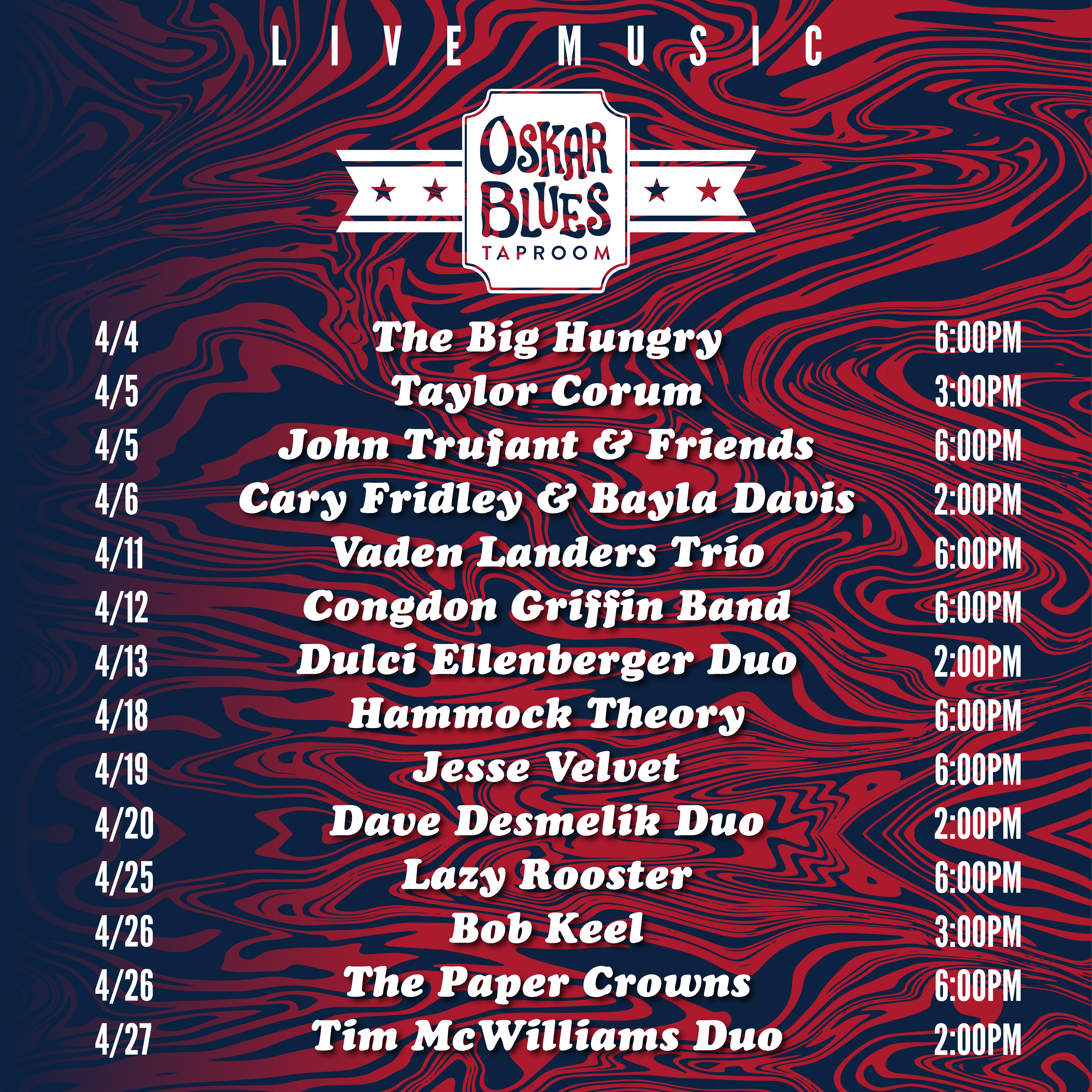 Oskar Blues Brevard Live Music April 2025