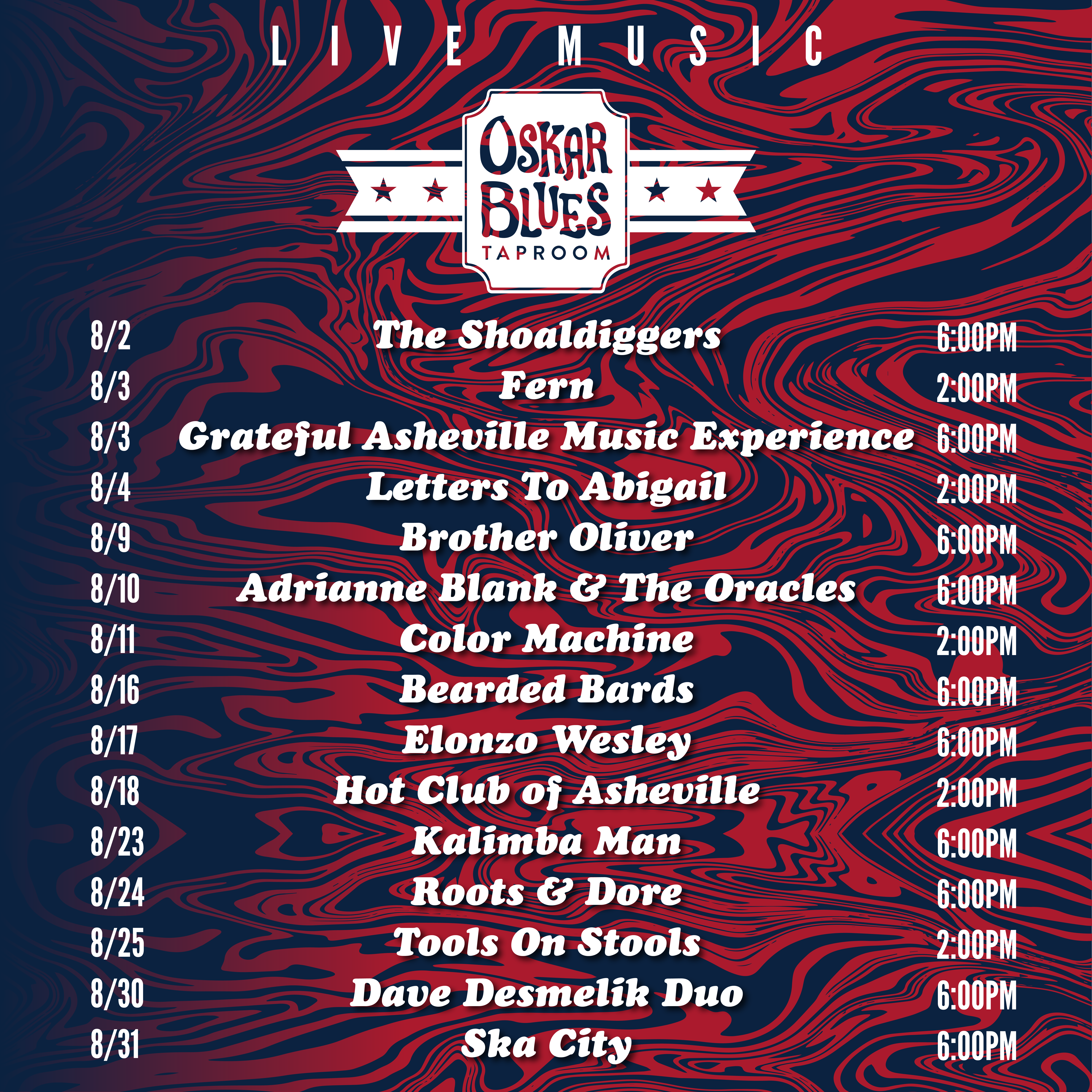 Brevard August 2024 Music Schedule