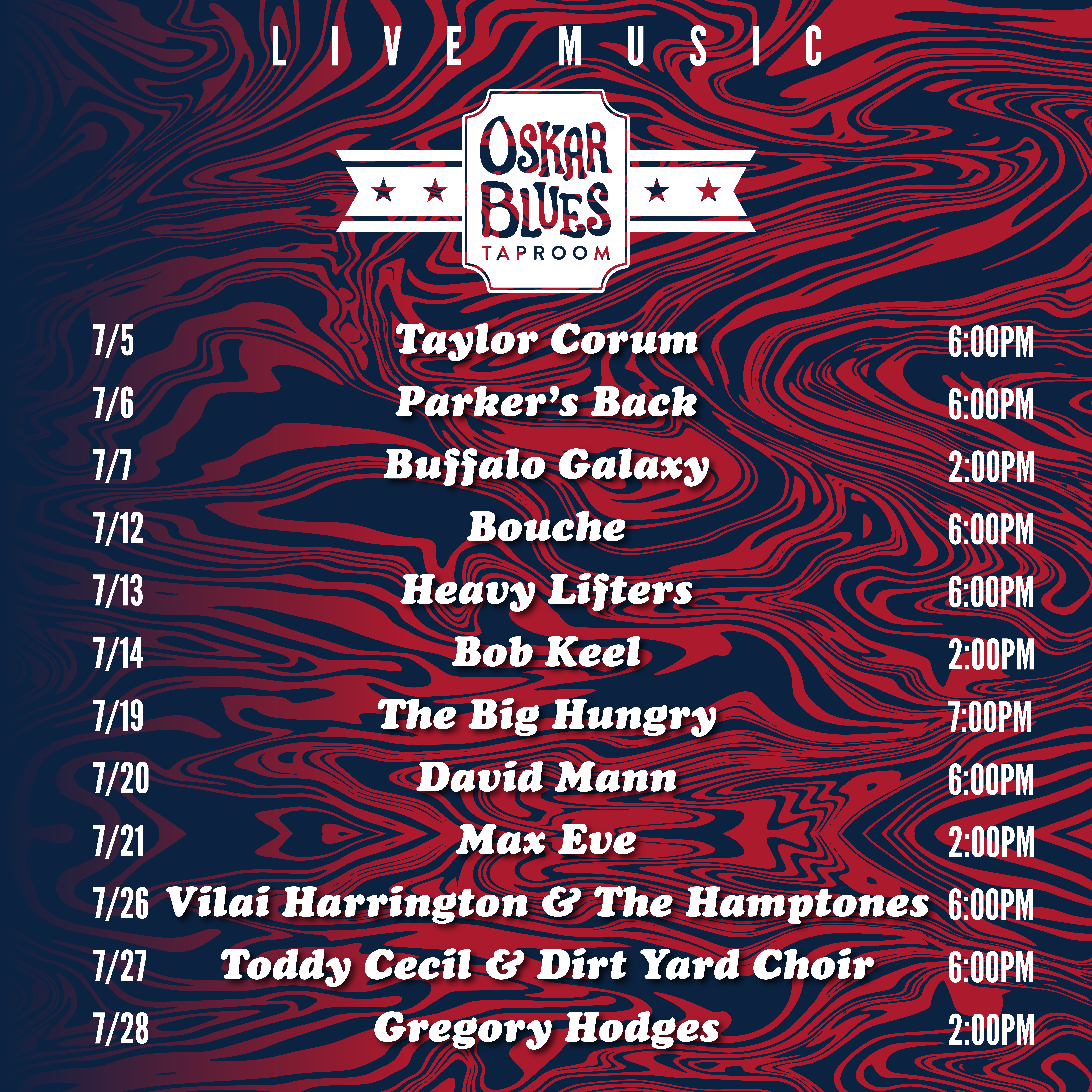 Oskar Blues Brevard July Music Schedule