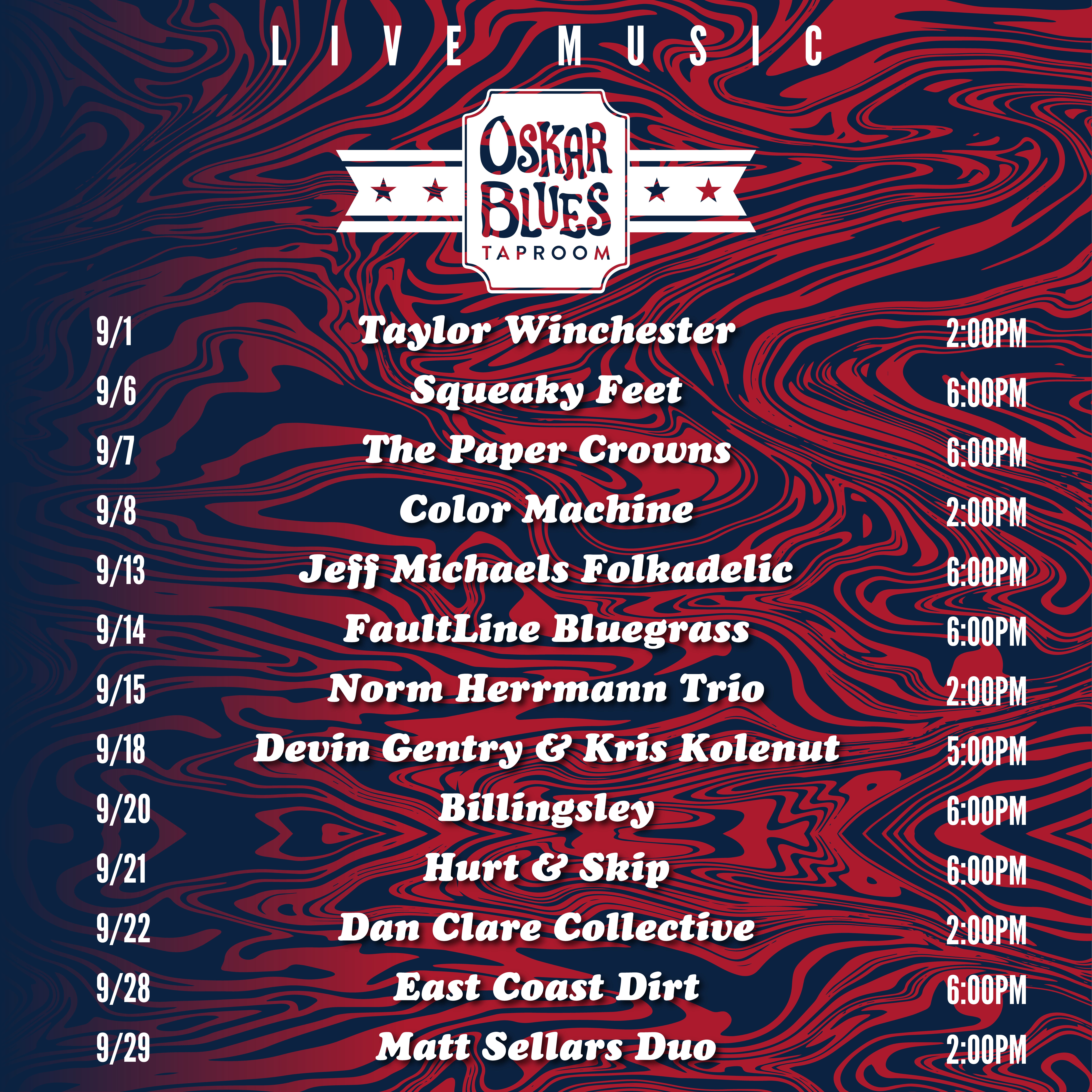 September 2024 Brevard Taproom Live Music Schedule