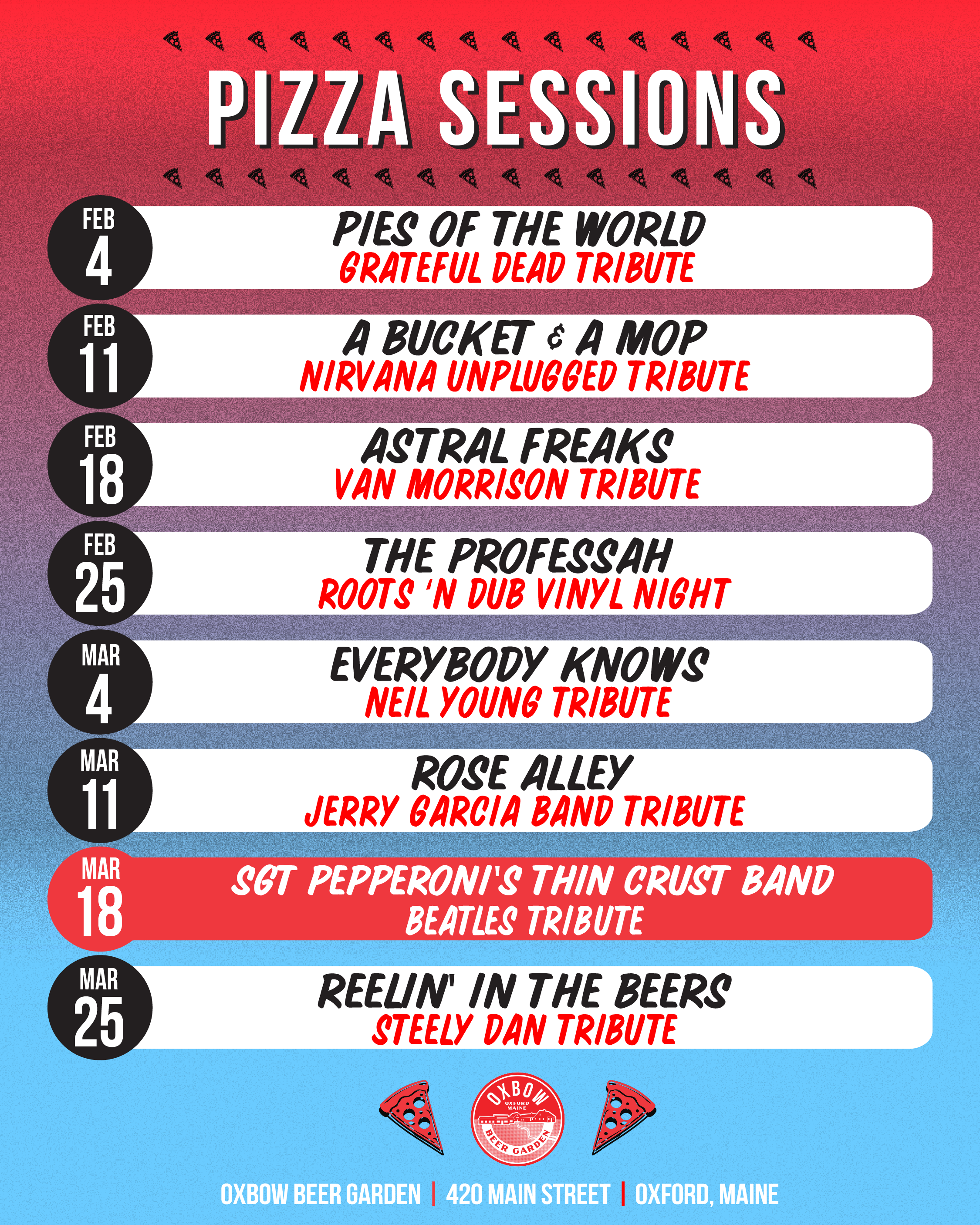 Wednesday Night Pizza Sessions – Sgt. Pepperoni’s Thin Crust Band