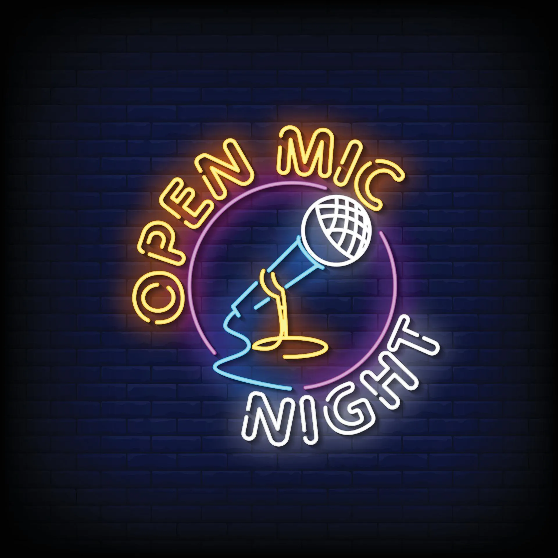 Open Mic night neon sign graphic
