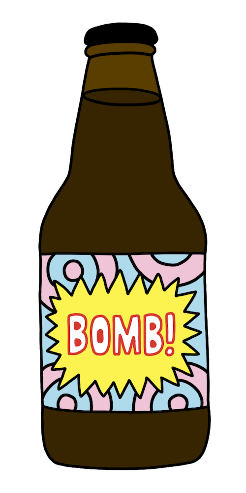 Cartoon drawing of a bottle of Prairie beer