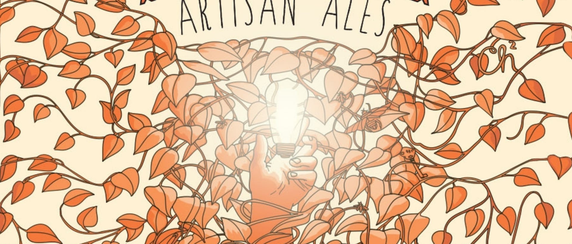 "Prairie Artisan Ales - Prairie Ale, A Belgian-Style Saison Ale" beer label, with drawing of a hand holding a light bulb wrapped in vines