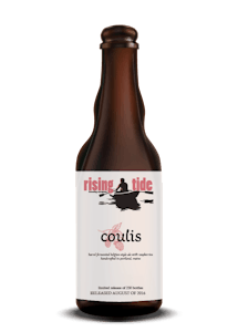 Digital Mockup of a 375ml bottle of Coulis barrel-aged ale with raspberries.