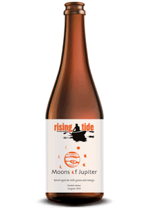 Digital Mockup of a 500ml bottle of Moons of Jupiter, barrel-aged ale with guava and mango