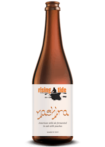 Digital Mockup of a 500ml bottle of Nashira, barrel-aged ale with native Maine peaches.