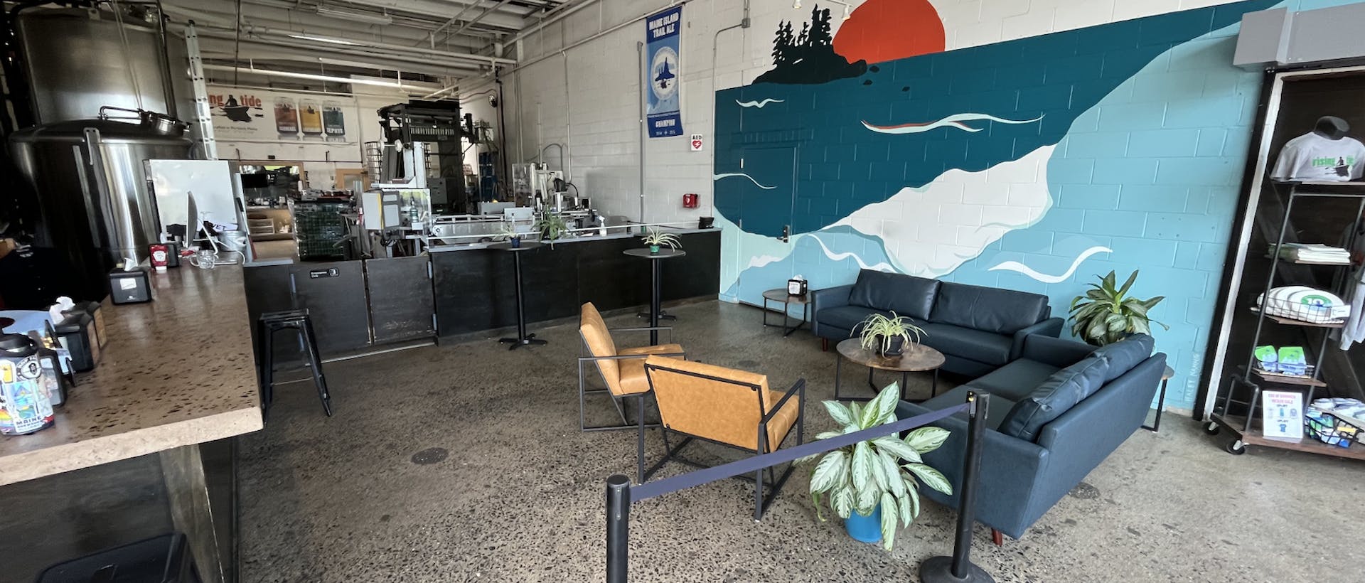 Image of the lounge area inside the Rising Tide Tasting Room.
