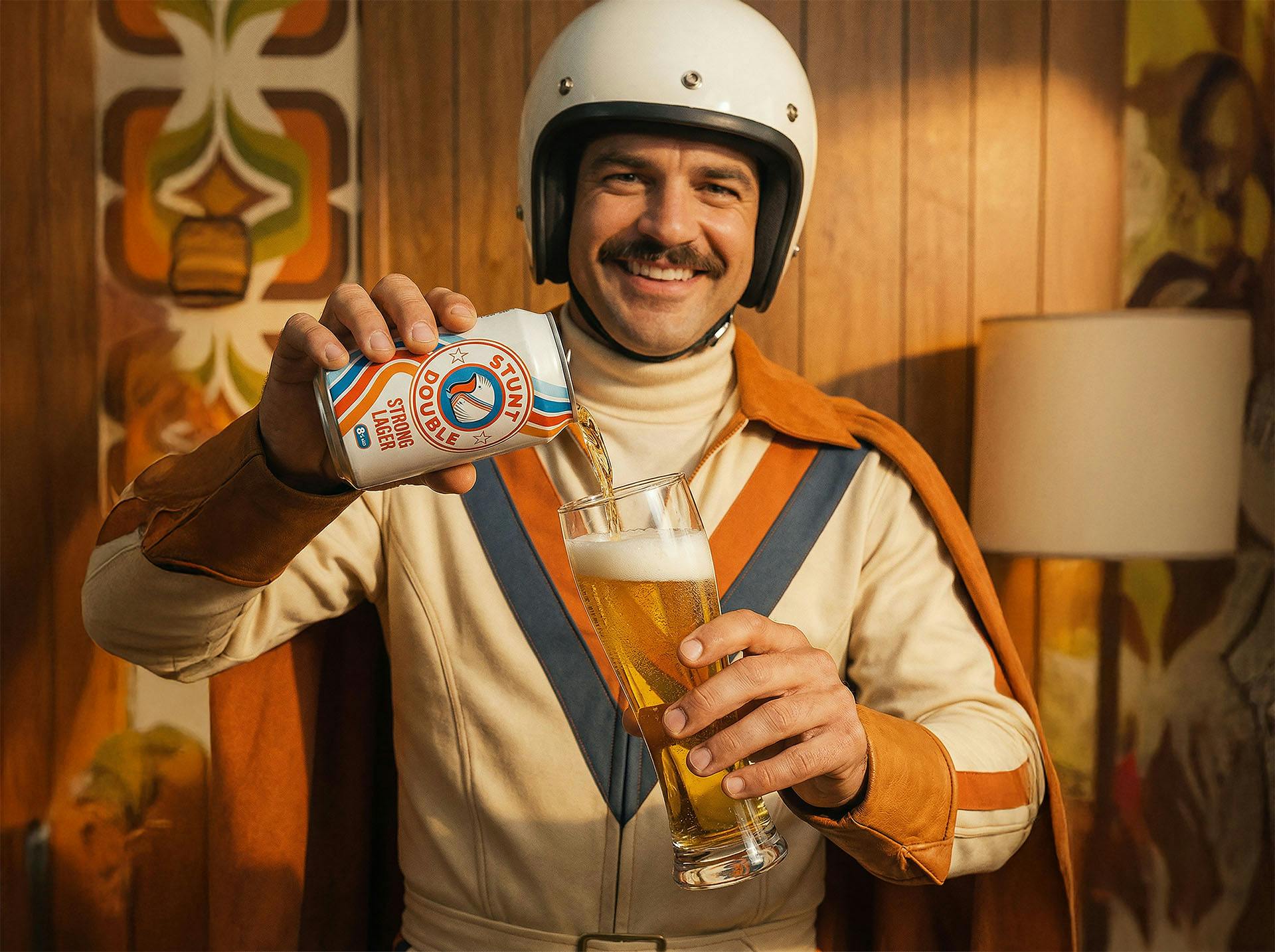 stunt double pouring a beer