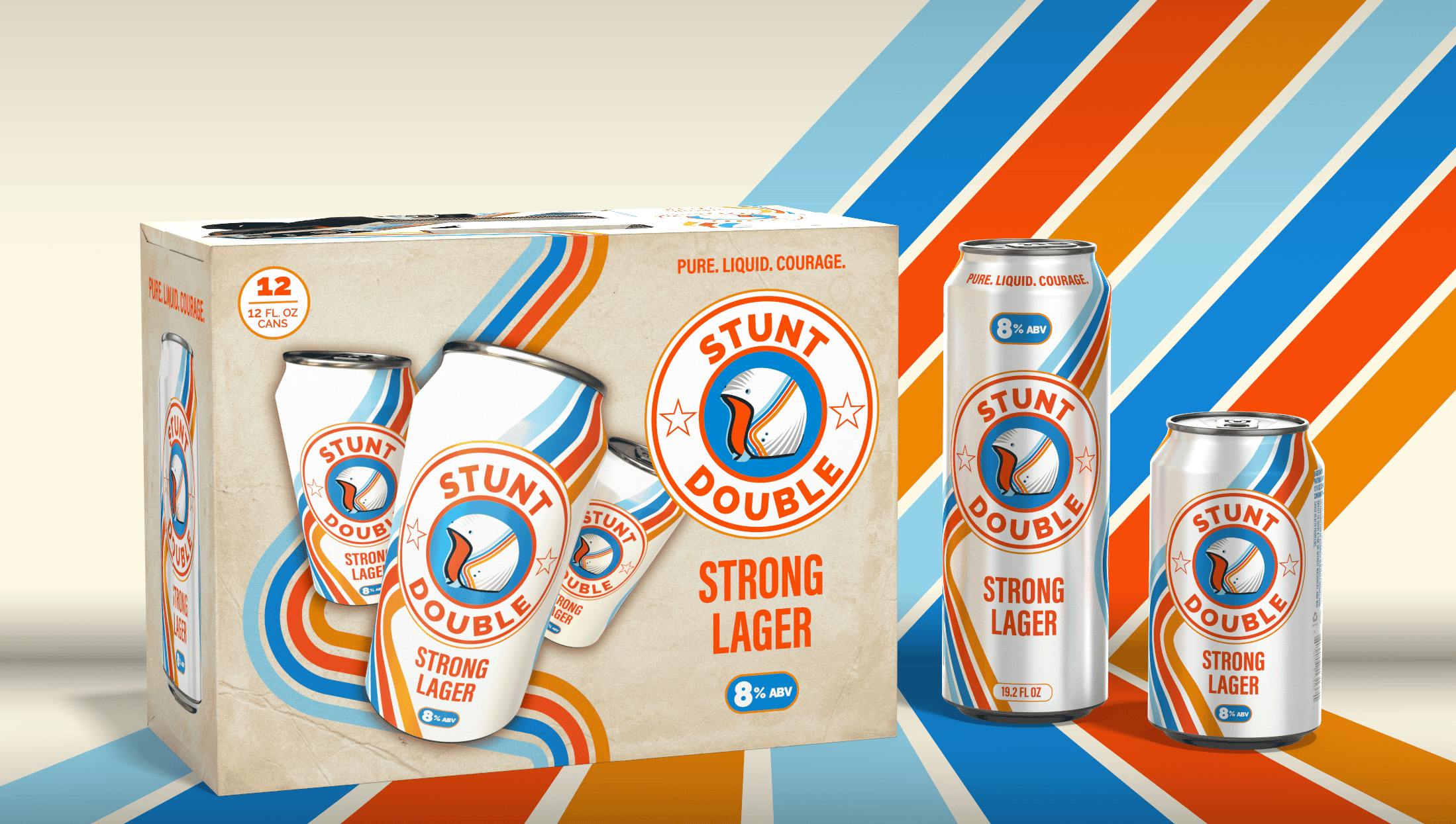 Stunt Double packaging with cans and box