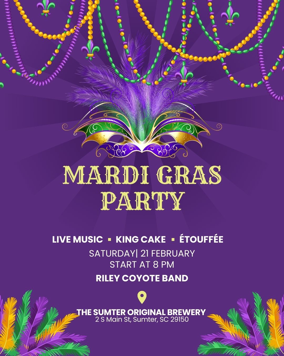 Mardi Gras Party w/ Live Music from Riley Coyote