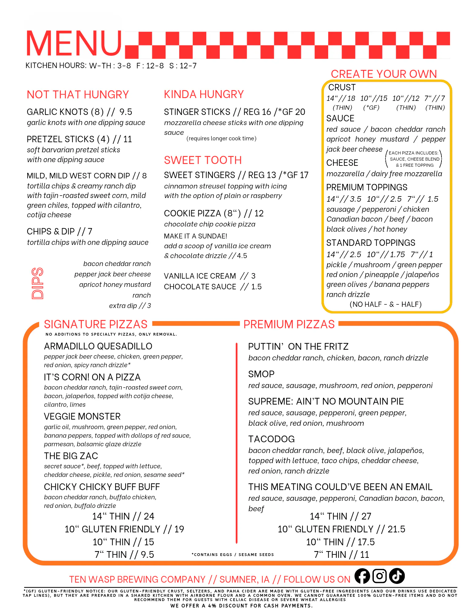 Ten Wasp Brewing food menu