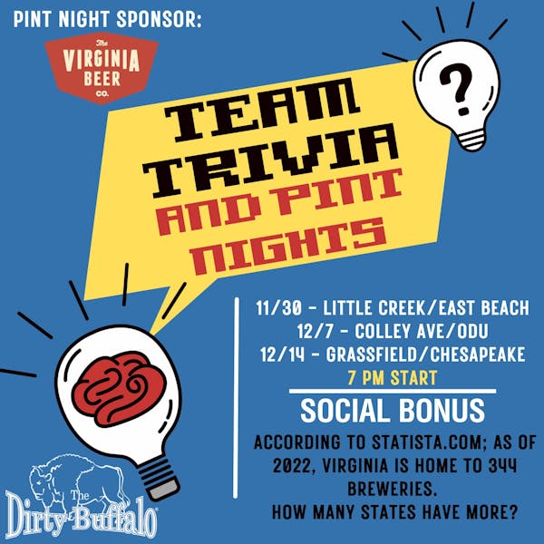 Team Trivia & VBC Pint Night at The Dirty Buffalo [Norfolk, VA]