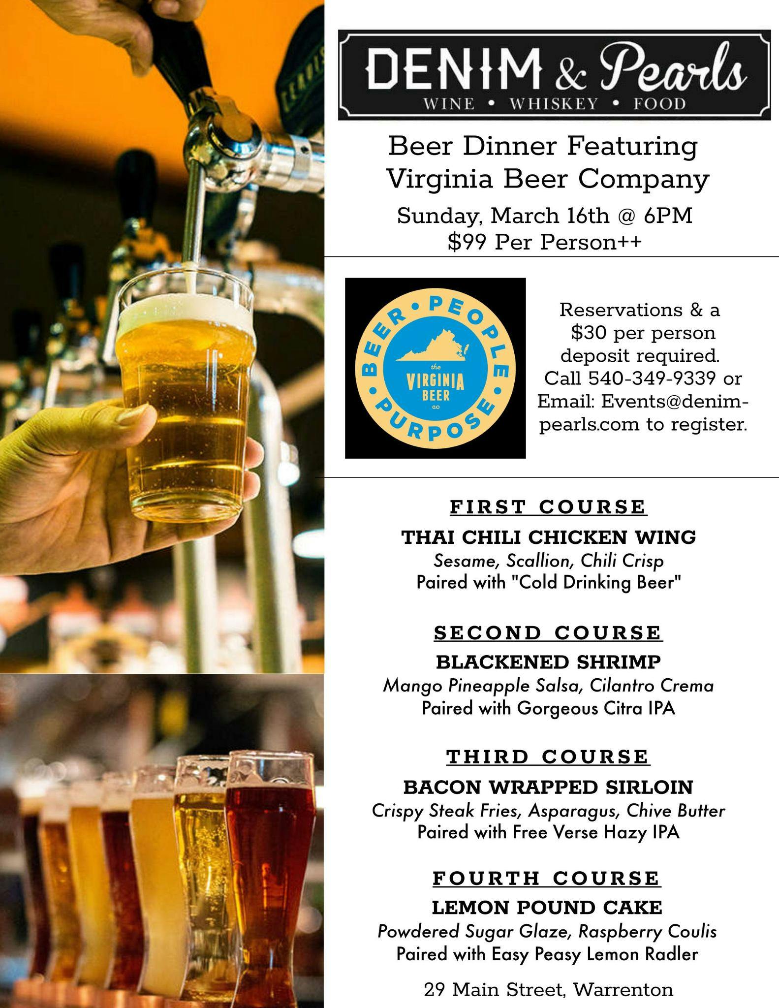 Denim & Pearls Beer Dinner Menu