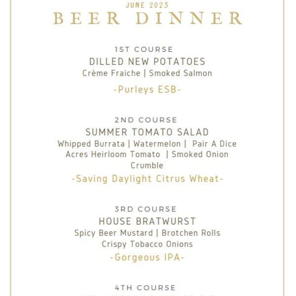Grain Beer Dinner Grain Beer Dinner 2023 Menu