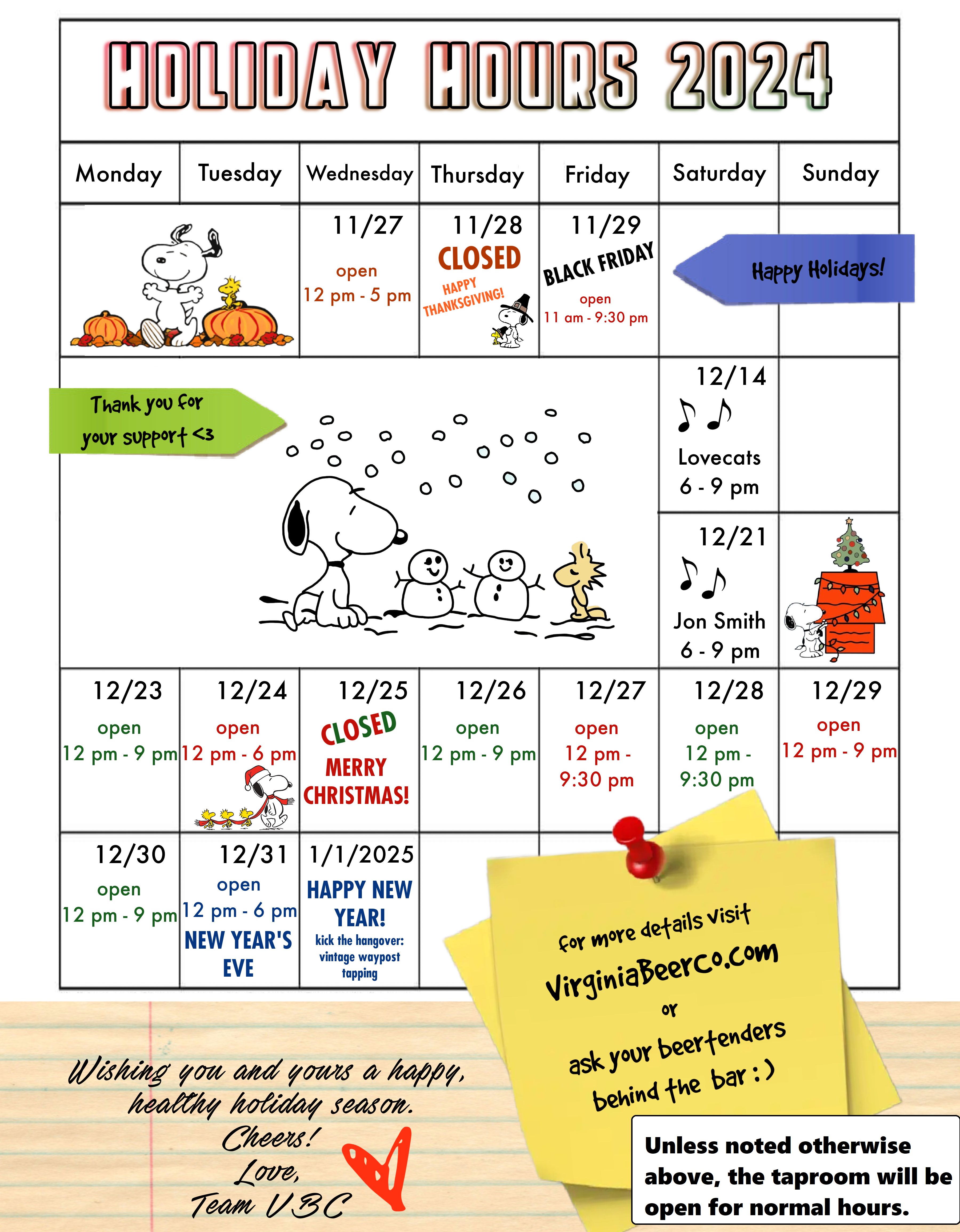 Thanksgiving ’24 Holiday Hours/Events