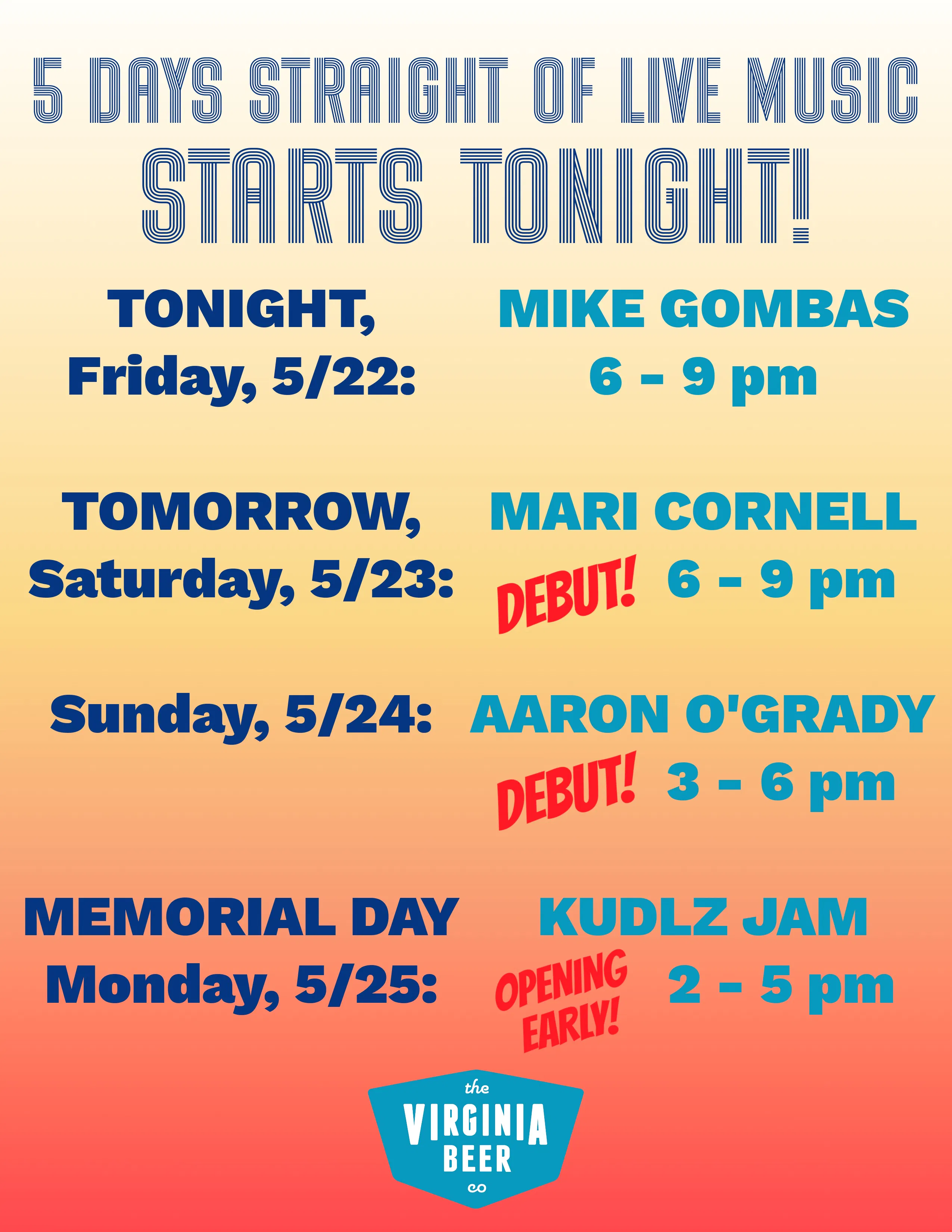 Long Weekend | May 22-26, 2026 | The Virginia Beer Company