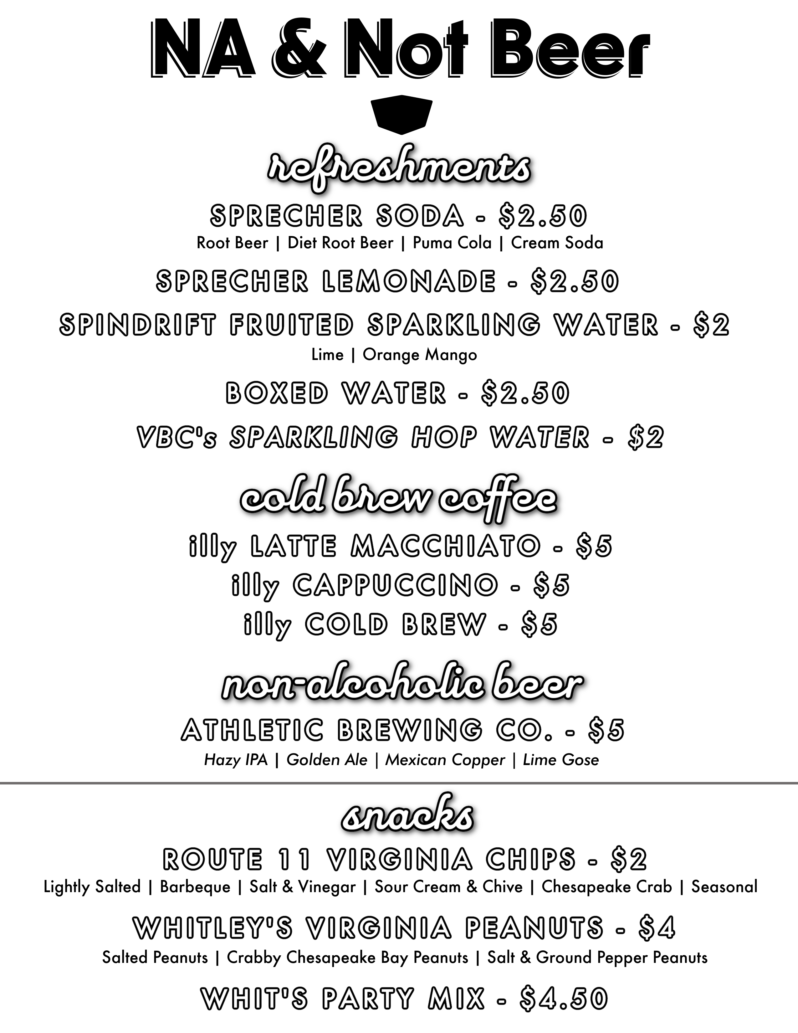 NA Beer Menu