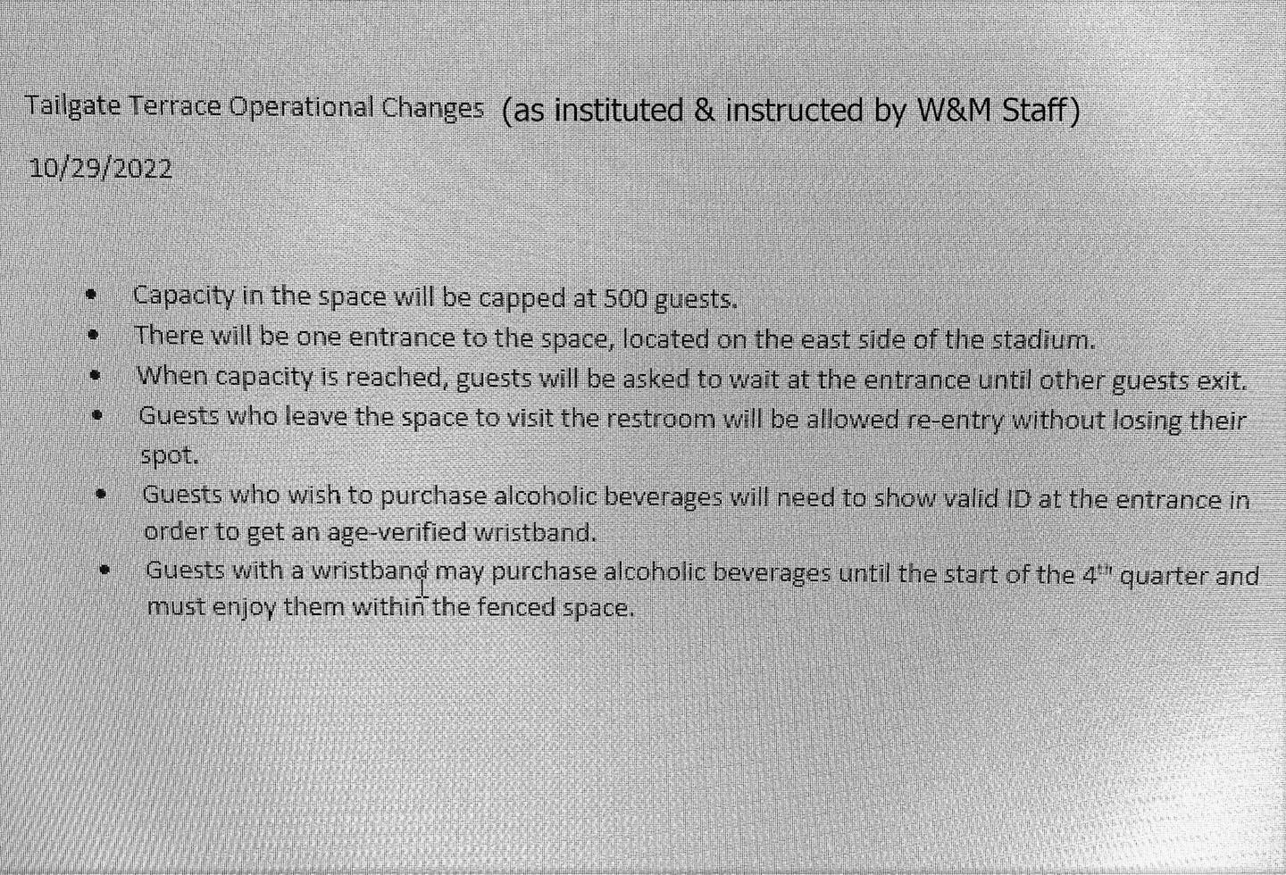 New Tailgate Terrace Rules