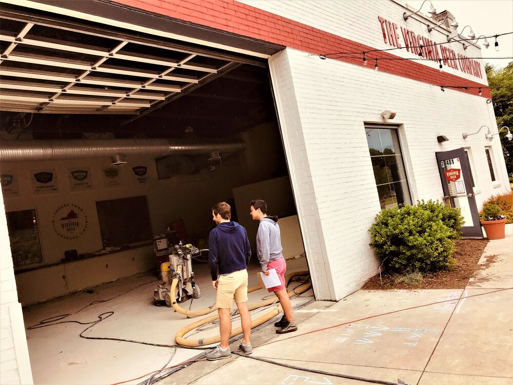 The Virginia Beer Co.’s taproom floor is reconstructed during Summer 2020.