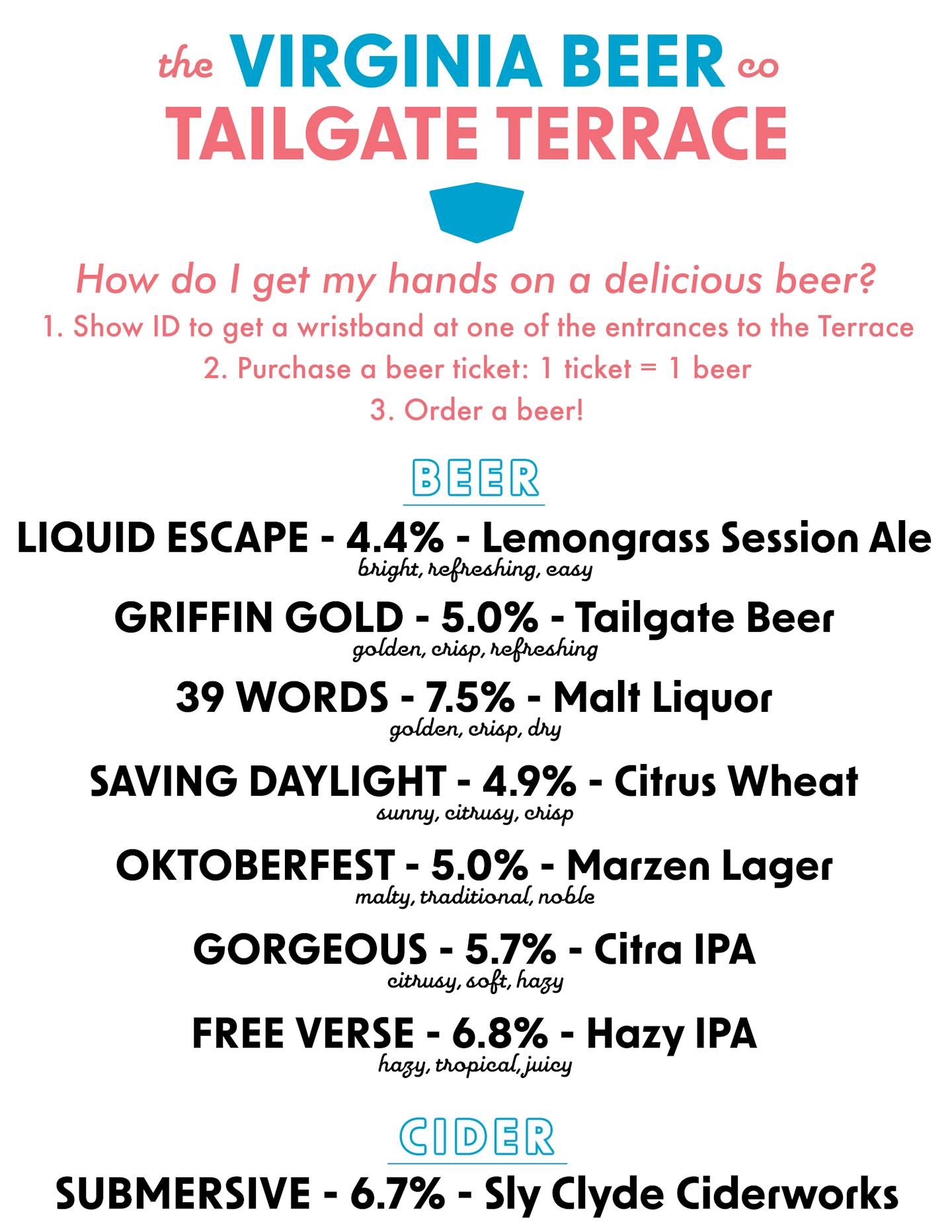 Tailgate Terrace Beer Menu 9.24.22